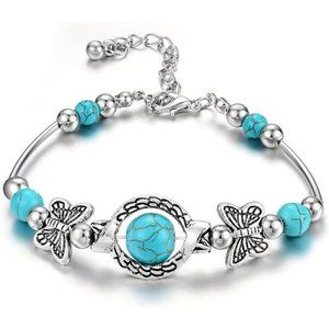 Boho Turquoise Western Bracelet for Women Set Butterfly Turquoise Bracelet